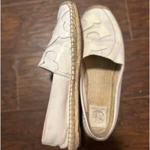 Tory Burch White Canvas Lonnie Espadrille Flats, Women's Size 10